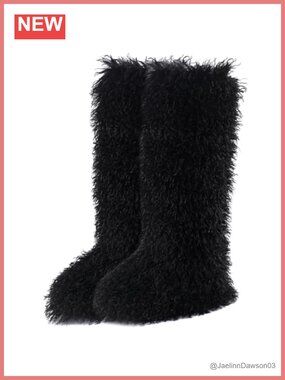Faux Fur Tall Furry Boots for Women, Slip-On Knee High Winter Snow Boots,